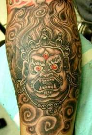 Arm impressive three-eyed Asian mask tattoo pattern