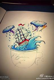 帆船闪电云纹身手稿图片