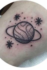 Girl's thigh on black line literary beautiful little planet tattoo picture