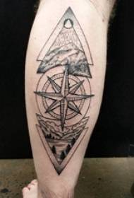 Boys calf on black gray sketch point thorn trick creative compass landscape tattoo picture