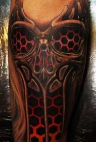 Patrón de tatuaje decorativo de calavera de color de pierna