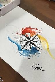 Manuscript watercolor compass tattoo pattern