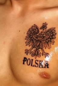 胸部棕色波蘭標誌與字母紋身圖片