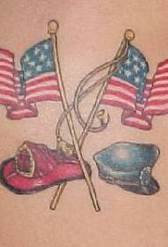 Back colored american flag with hat tattoo pattern