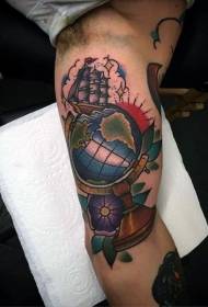 Old style colorful globe tattoo pattern