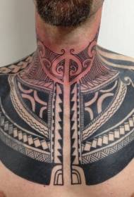 Neck and chest tribal geometric totem tattoo pattern