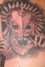Aztec järnmask och ondska tatuering mönster