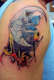 Shoulder color moon with planet tattoo pattern