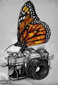 Rukopis fotoaparát motýl tetování vzor
