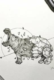 Swarte line sket kreatyf dier hippo geometrysk elemint abstrakt tattoo manuskript