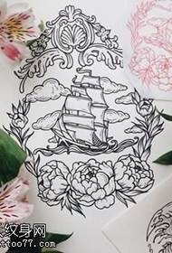 Kéziratos klasszikus vitorlás tetoválás minta