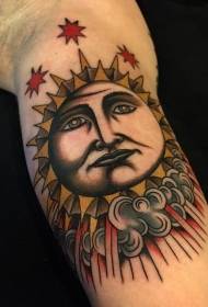 Arm colored sun with stars tattoo pattern