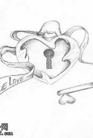 Manuscrit clé unique motif de tatouage serrure coeur ouvert