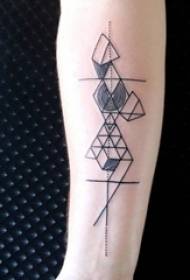 Schoolgirl arm on black line geometric element creative funny abstract tattoo picture
