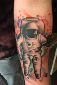 Budak Panangan dina Kancing Bodas Langsing Tips Kaseueus Astronot Watercolor Splash Ink Gambar Tato