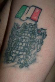 Lion flag tattoo on leg colored Irish castle
