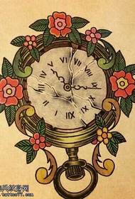 Manuscript style alarm clock tattoo pattern