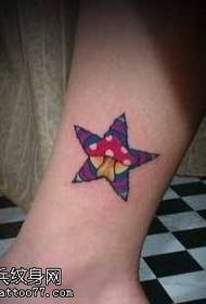 Leg five-pointed star with small mushroom tattoo pattern