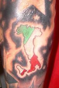 Leg color Italy map and flag tattoo pattern