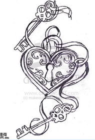 Love key lock tattoo manuscript pattern