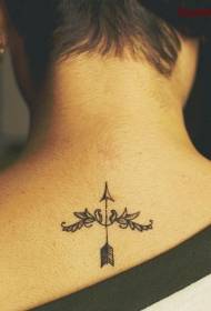 Small fresh bow and arrow tattoo on the back