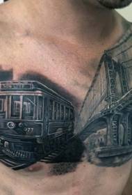 Chest color realistic train tattoo pattern