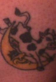 Leg color cow and moon tattoo picture
