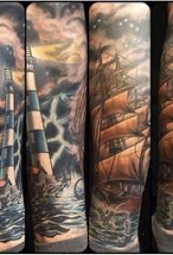 Fiúk karokkal festett absztrakt vonalak világítótorony és vitorlás tetoválás képek