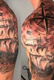 Jonges earms op swartgriis Sketch Sting Tips Kreatyf Kompas Tattoo-ôfbylding