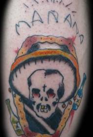 Modèle de tatouage de crâne mexicain couleur de la jambe
