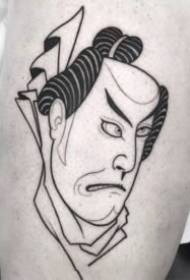 Japanese style mask with dark lines and simple tattoo works