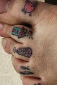 Foot color small original toe tattoo pattern