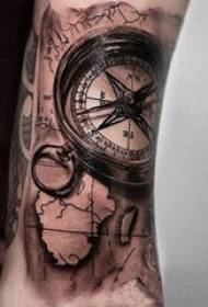 Bomụ nwoke Arms na Black Grey Sketch Sting Tips Creative Map Compass Tattoo Picture