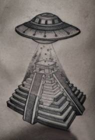 Več črna črta skica ustvarjalno zabavno vesolje UFO tattoo vzorec
