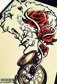 Manuscript rose alarm clock tattoo pattern