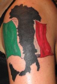 Shoulder colored italian flag and map tattoo
