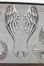 Muestra un conjunto de elegantes diseños de tatuajes de alas europeas y americanas