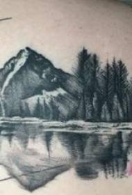 Dječaci leđa crno siva skica kreativne prekrasne slike krajolika tetovaža