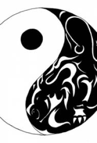 Črno-bela skica ustvarjalni rokopis totem yin in yang trač