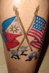 Modello di tatuaggio colorato di due bandiere
