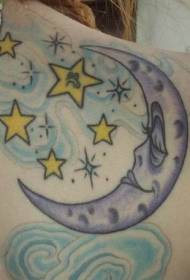 Shoulder color moon and stars tattoo pattern