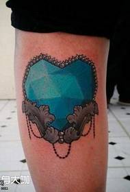 Leg blue diamond heart tattoo pattern