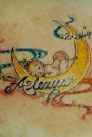 Little baby sleeping on the moon painted tattoo pattern