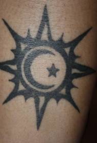 Shoulder black sun and moon symbol tattoo