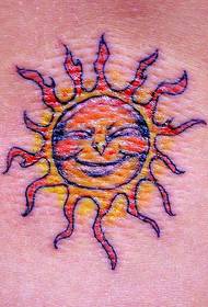 Colorful humanized sun tattoo pattern