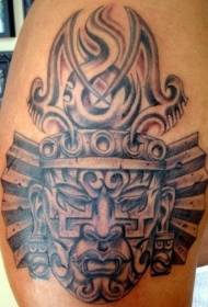 Aztec stone statue mask tattoo pattern