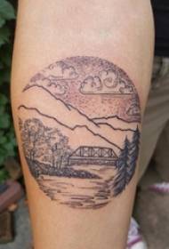 Jongen Arme op Schwaarz Grey Sketch Sting Tipps Landschaft Tattoo Bild