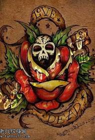Manuscript rose skull tattoo pattern