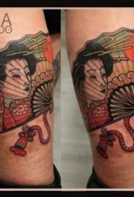Fan dövme deseni 10 boyalı dövme Japon geyşa fan dövme deseni