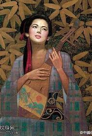 Čínska starodávna 琵琶 žena tetovanie